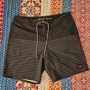 RVCA Curren Caples 18" Boardshorts Size 34 Men's Swim Trunks Black with White